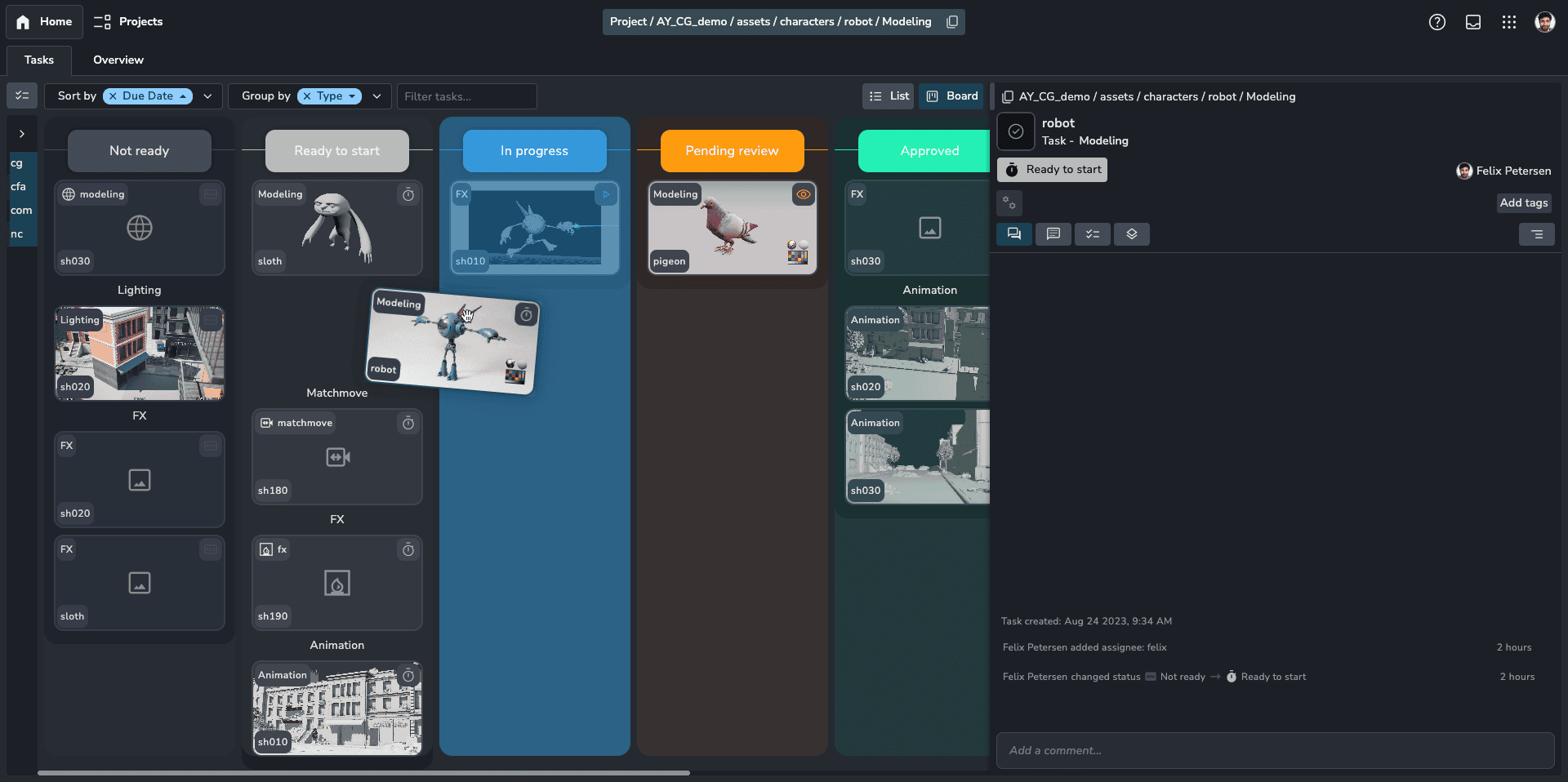 Drag tasks between columns