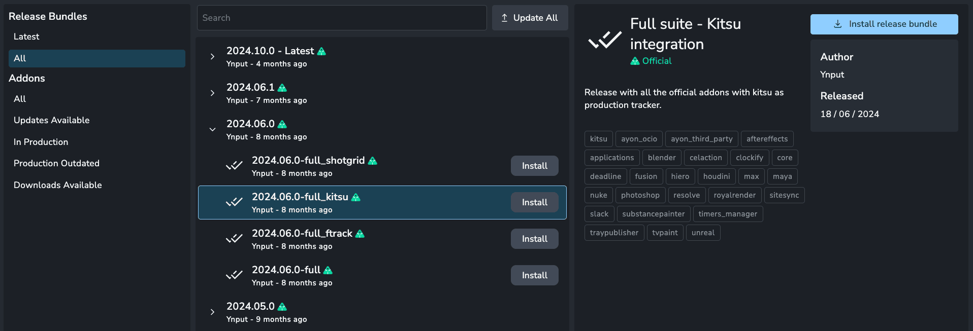 A previous pipeline release on the Market page.