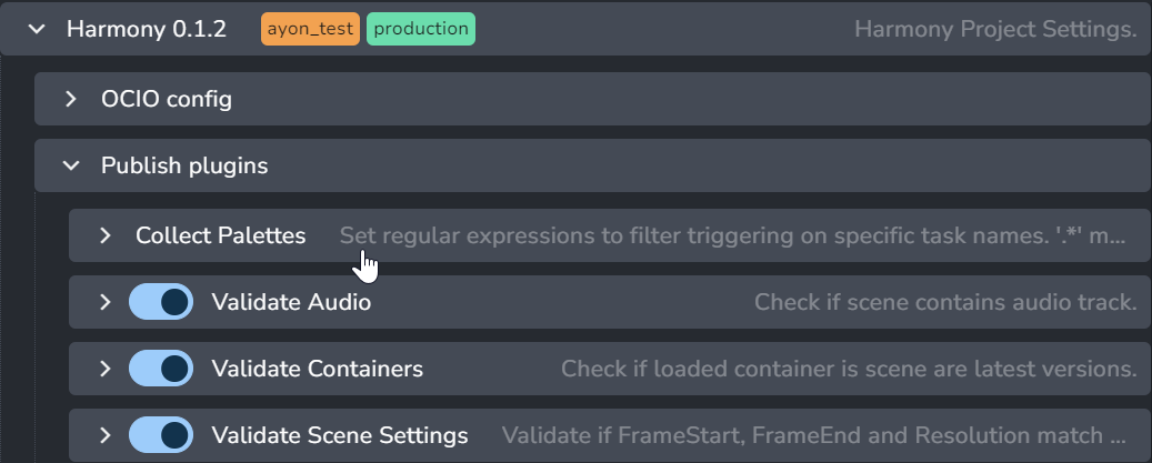 Harmony Project Settings