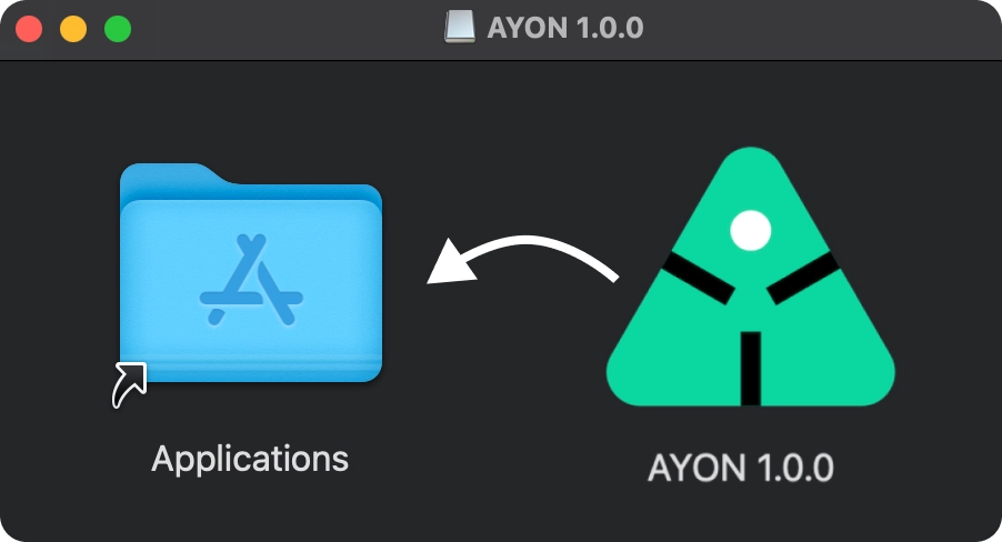 A screenshot of the Mac Installation dialog with the Applications and AYON install logo