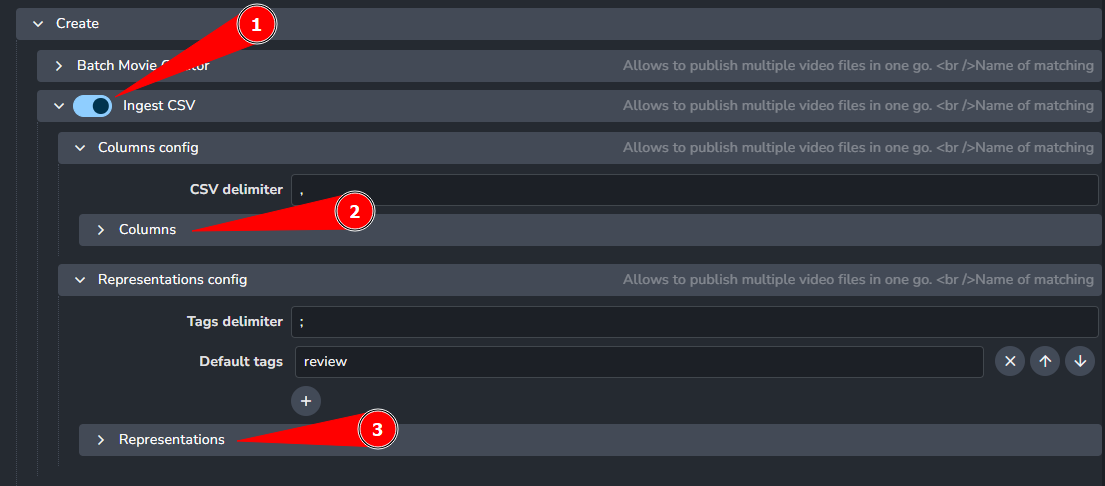 CSV Ingest settings