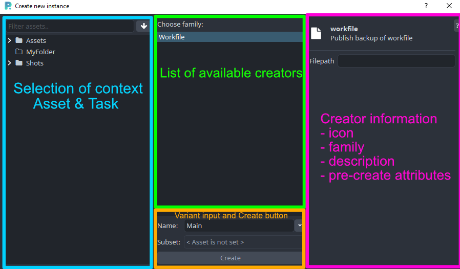 Publisher UI - Create dialog