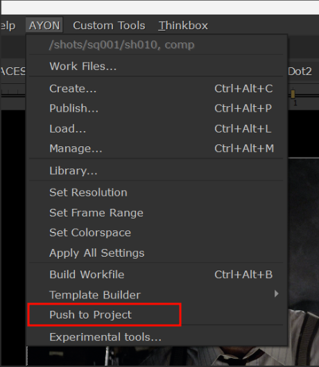 Push to Project menu