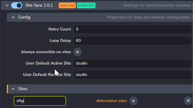 Select active and remote site on a project