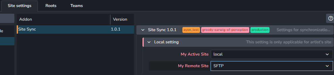 Select active and remote site on a project